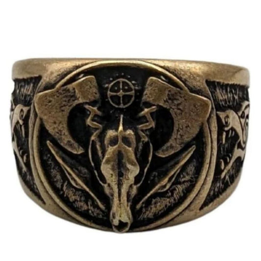 Перстень з черепом вовка 16 мм Бронза
