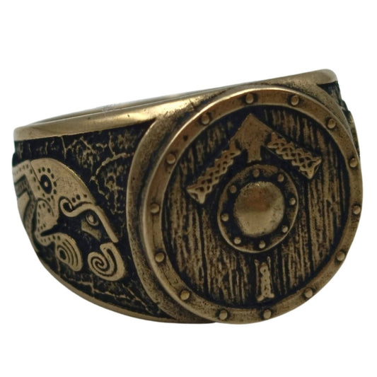 Перстень-щит з руною Тіваз з вороном