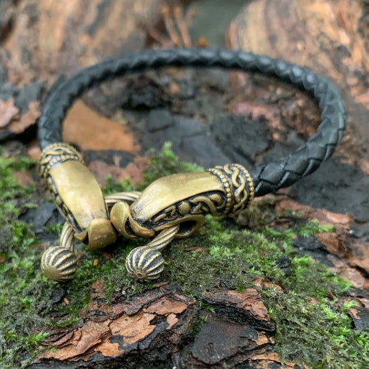 Скандинавський шкіряний браслет з драконом