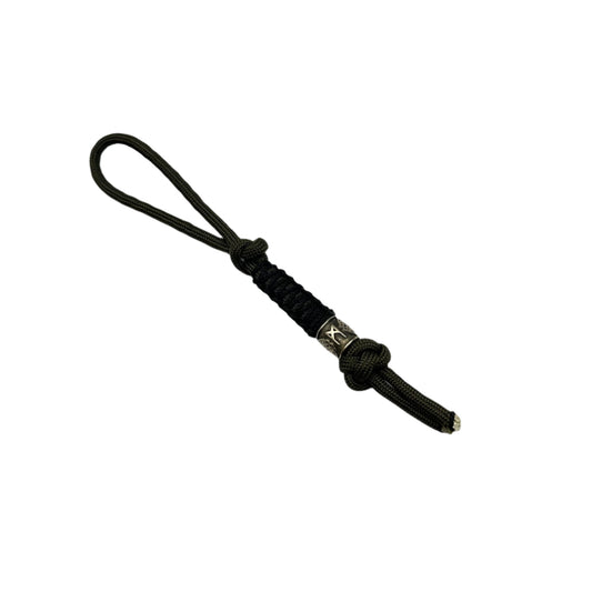 Темляк з паракорду з бронзовою рунічною намистиною Хакі-чорний Посріблення Mannaz Манназ