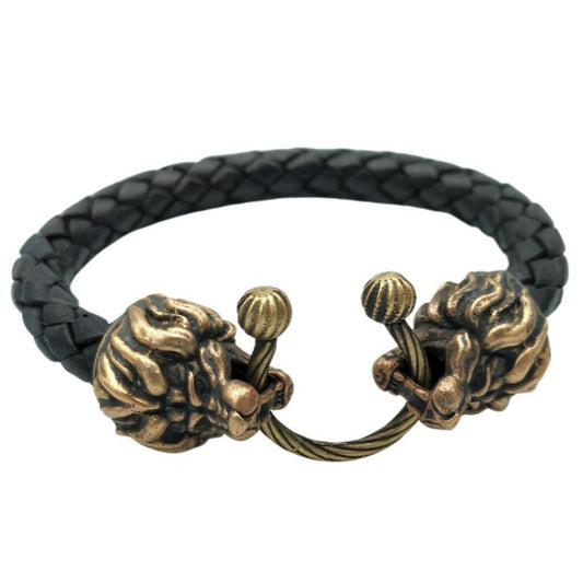 Шкіряний браслет з головою лева