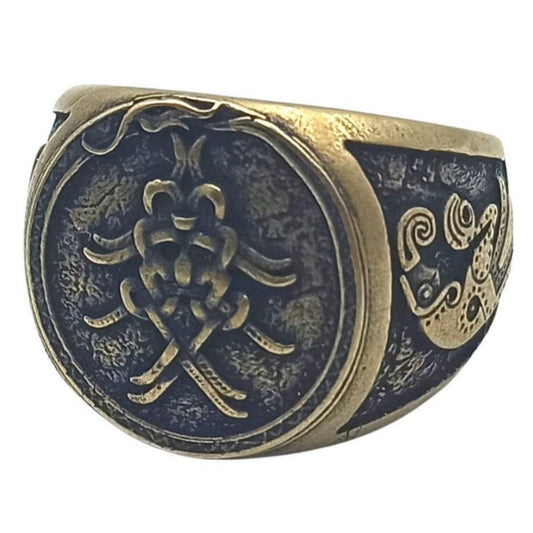 Перстень Маска Одіна з воронами 16 мм Бронза