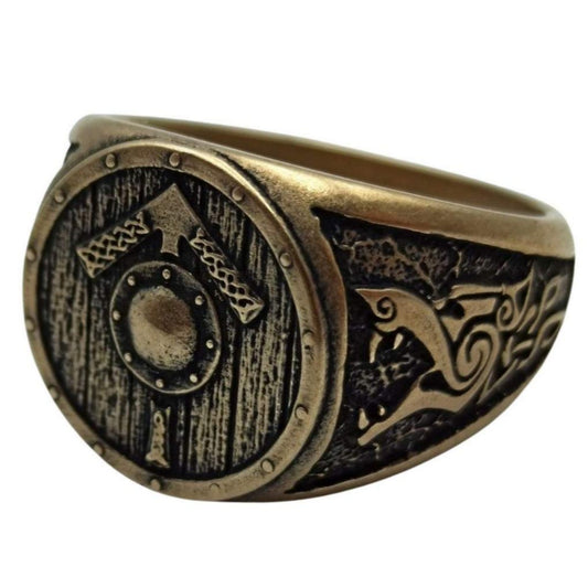 Перстень-щит з руною Тіваз 16 мм Бронза