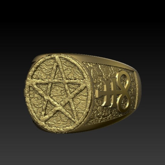 Сатанинська пентаграма перстень 16 мм Позолота