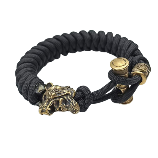 Браслет із паракорду з руною та намистиною Берсерка 17.5 см Бронза Black