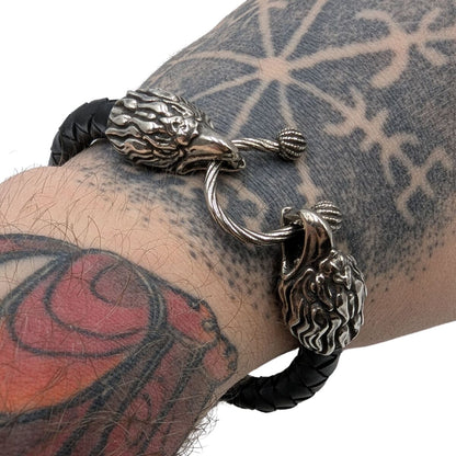 Шкіряний браслет з головами орлів