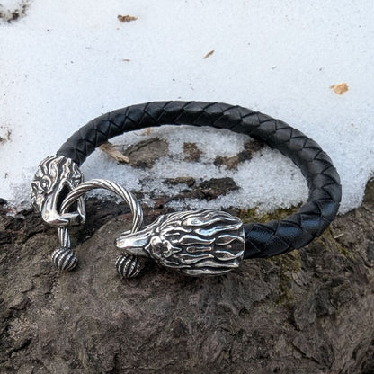 Шкіряний браслет з головами орлів