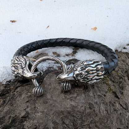 Шкіряний браслет з головами орлів