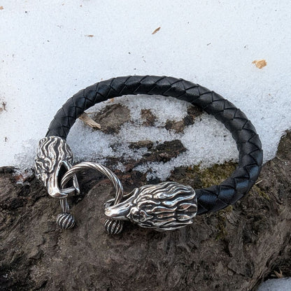 Шкіряний браслет з головами орлів