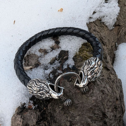 Шкіряний браслет з головами орлів