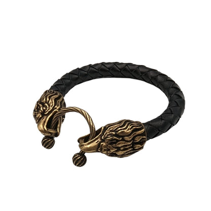 Шкіряний браслет з головами орлів