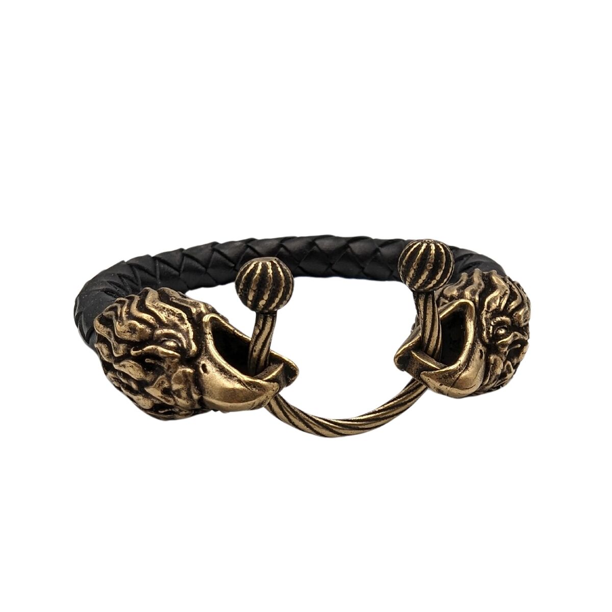 Шкіряний браслет з головами орлів 18 см Бронза