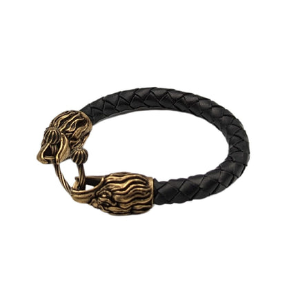 Шкіряний браслет з головами орлів 17.5 см Бронза