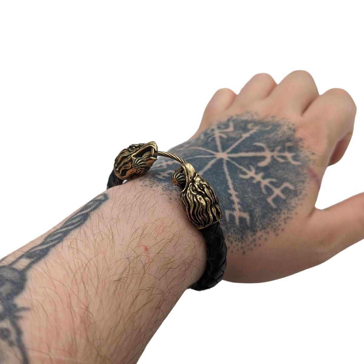 Шкіряний браслет з головами орлів