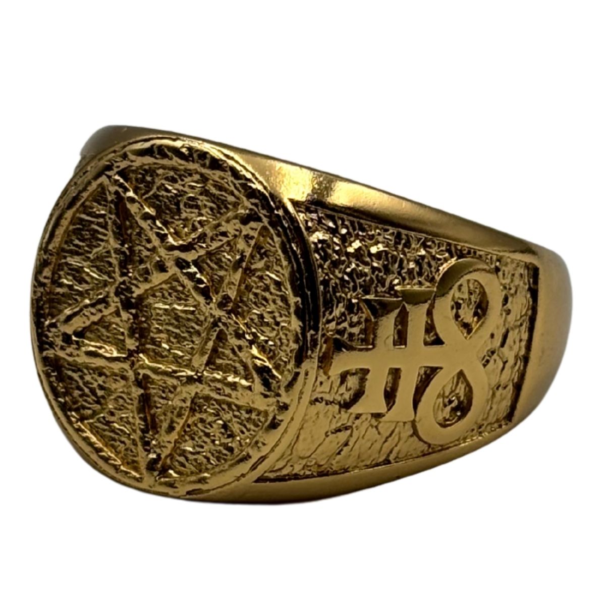 Сатанинська пентаграма перстень 16 мм Позолота