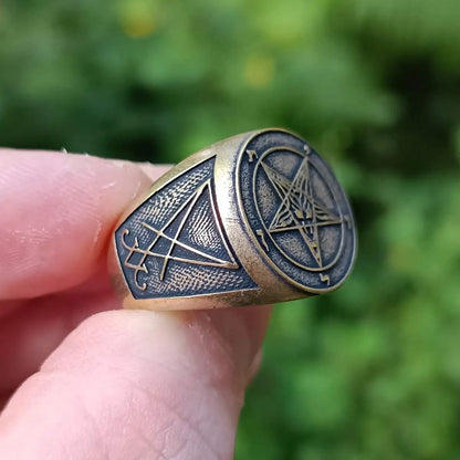 Перстень з сигілою Бафомета з бронзи   