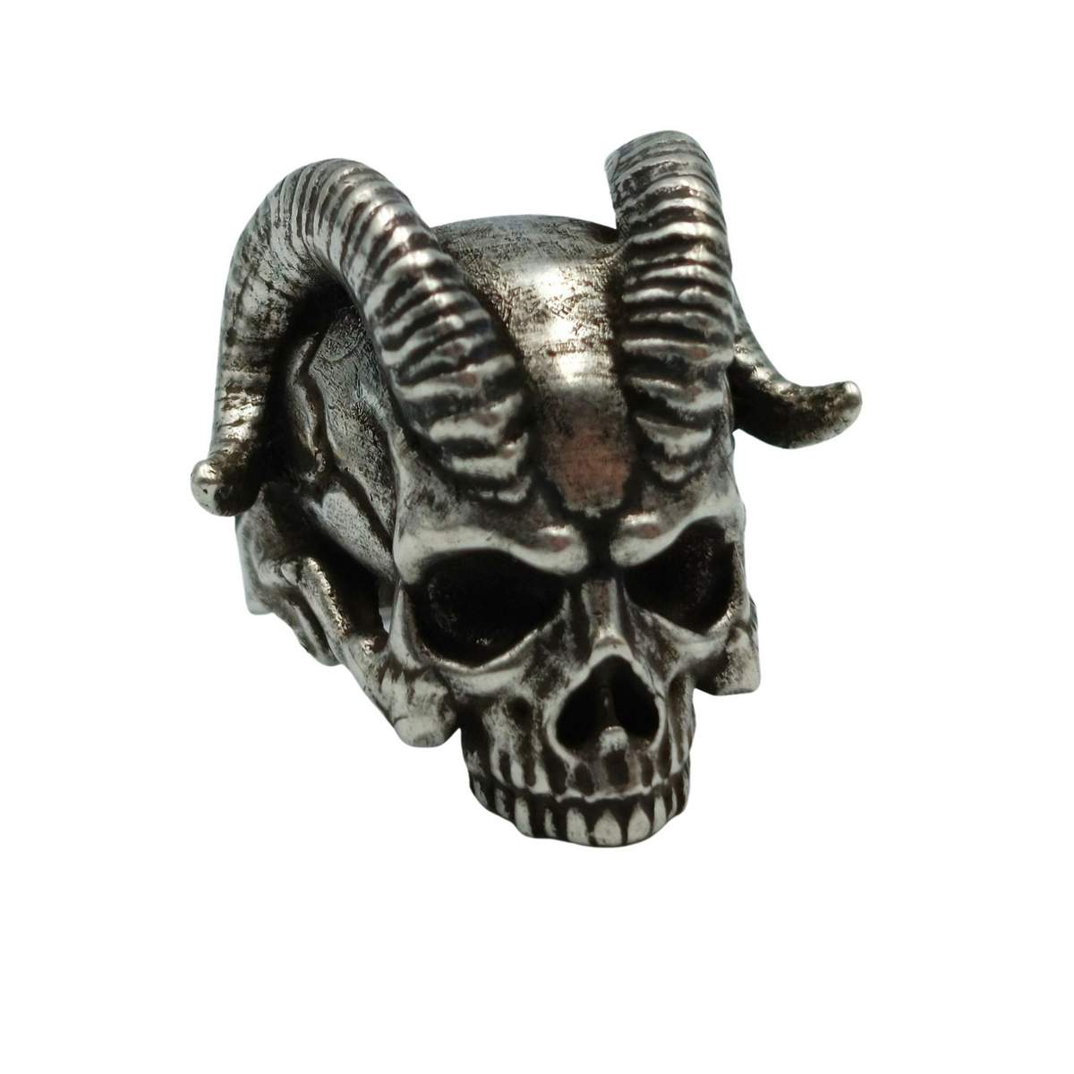 Бронзовий перстень з черепом демона 16 мм Посріблення 