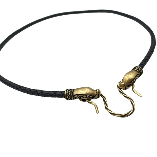 Шкіряне намисто «Скандинавський дракон» з бронзовими застібками 45 см Бронза 